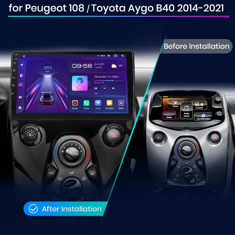 Junsun Wireless CarPlay Android Auto Car Radio For Peugeot 108 For Toyota Aygo B40 2014-2021 GPS Intelligent Systems Autoradio