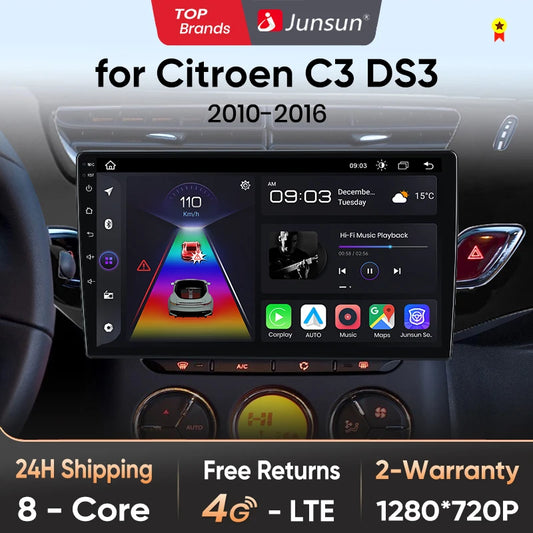 Junsun Wireless CarPlay Android Auto Car Radio Multimedia For Citroen C3 DS3 2010-2016 GPS Intelligent Systems Smart Autoradio