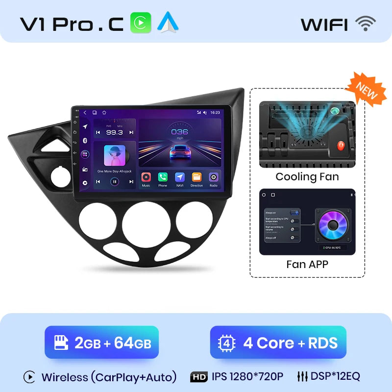 Junsun Wireless CarPlay Android Auto Car Radio for Ford Fiesta 1995-2001 Focus Mk1 1998-2004 Car Intelligent Systems Autoradio