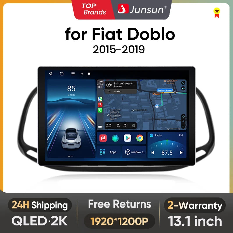 Junsun X7 MAX 13.1“ 2K AI Voice Wireless CarPlay Android Auto Car Radio for Fiat Doblo 2015 - 2019  Multimedia autoradio