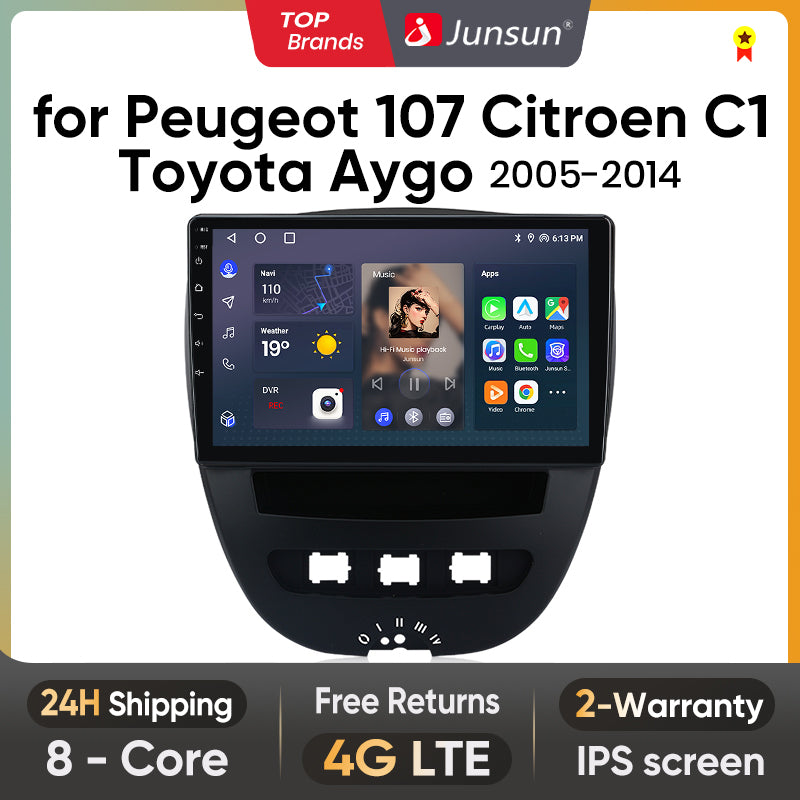 Junsun AI Voice 2 din Android Auto Radio For Peugeot 107 Toyota Aygo Citroen C1 2005 - 2014Carplay 4G Car Multimedia GPS 2din autoradio