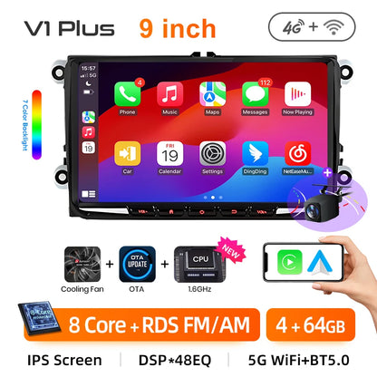 Junsun 2Din Wireless CarPlay for Apple Android Auto Car Radio Multimedia Player For VW Volkswagen Skoda Octavia PASSAT B6 GOLF