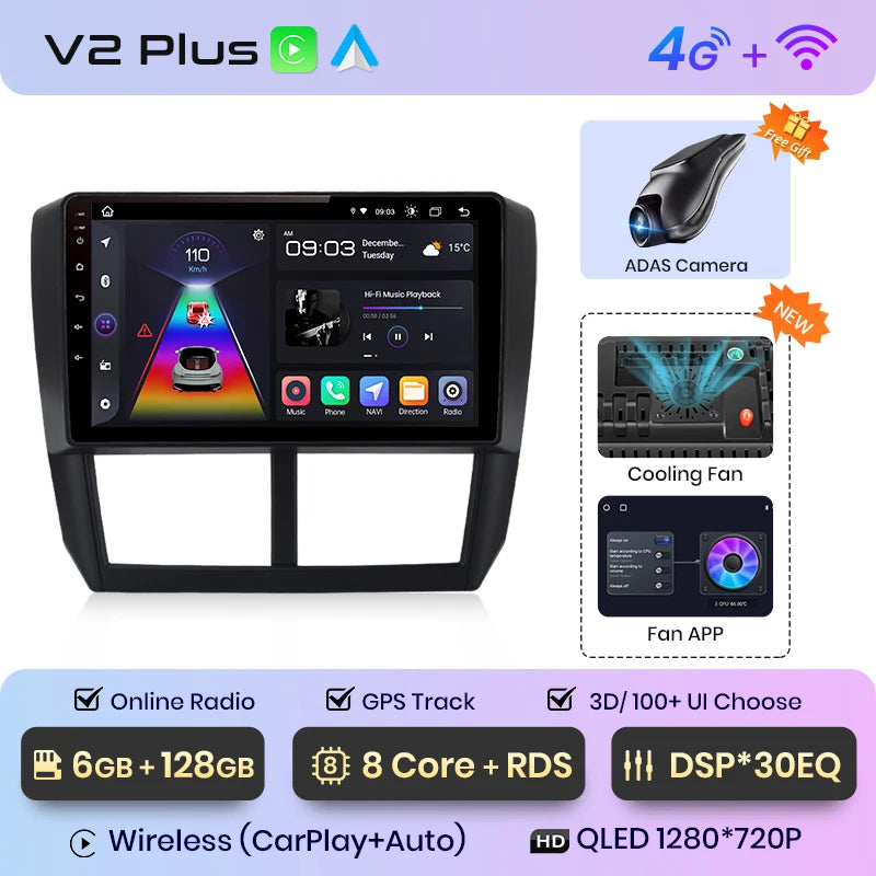 Junsun V1pro AI Voice 2din Android Auto Radio for Subaru Forester 3 SH Impreza 2007-2013 Carplay 4G Car Multimedia GPS autoradio