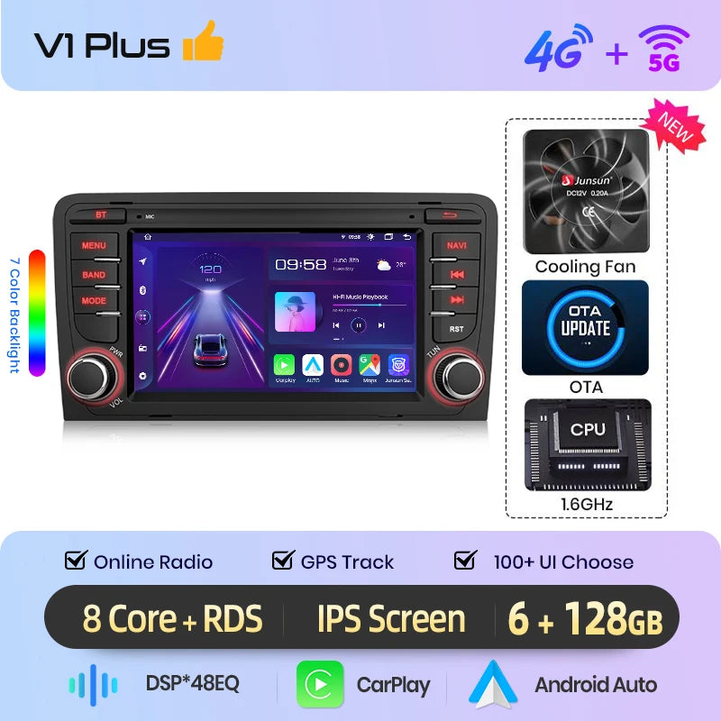 Junsun Wireless CarPlay Car Radio For Audi A3 8P S3 2003 2004 2005-2012 Android Multimedia