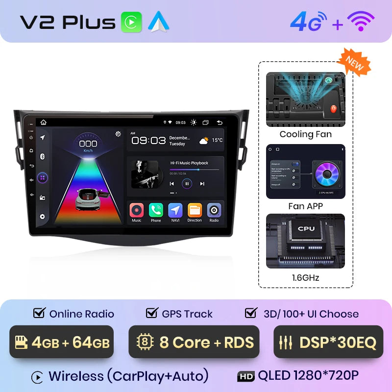 Junsun V1 AI Voice Wireless CarPlay Android Auto Radio For Toyota RAV4 RAV 4 2005-2012 2013 4G Car Multimedia GPS 2din autoradio