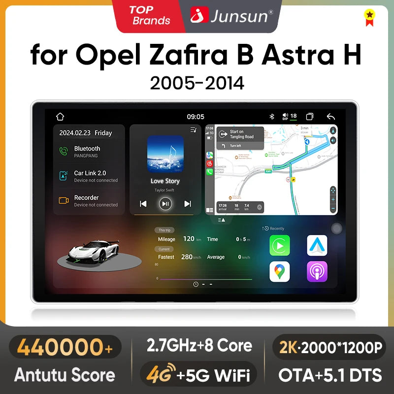 Junsun V3 Plus 2K Android 13 Wireless CarPlay Android Auto Car Intelligent Systems for Opel Zafira B Astra H 2005-2014 Autoradio