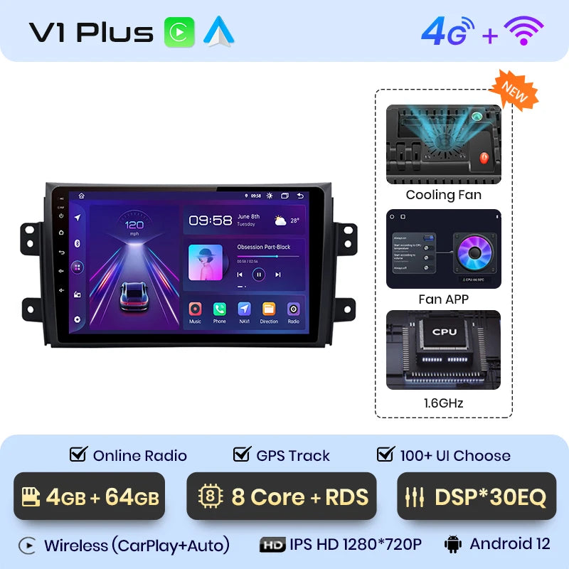 Junsun V1pro Android Auto Radio For Suzuki SX4 2006-2013 For Fiat Sedici 2005-2014 Carplay 4G Car Multimedia GPS 2din autoradio