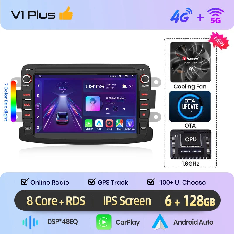 Junsun Wireless CarPlay Car Radio For Renault Dacia Duster Sandero Captur Xray Logan 2 Symbol Dokker Android Multimedia
