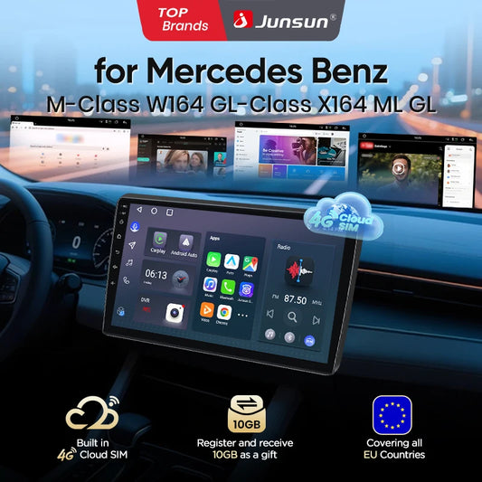 Junsun 8 Core Car Stereo for Mercedes Benz M-Class W164 GL-Class X164 ML GL 2005 2006 2007 2008 2009 2010 2011 2012 Wireless Carplay Android Auto GPS Navigation FM eSIM