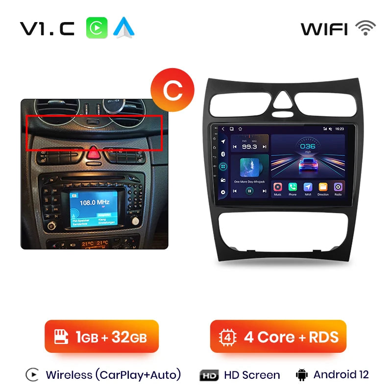 Junsun CarPlay Android Auto Car Radio for Mercedes Benz C Class CLK Class W203 W209 S203 A209 2000-2005 Intelligent Systems Auto