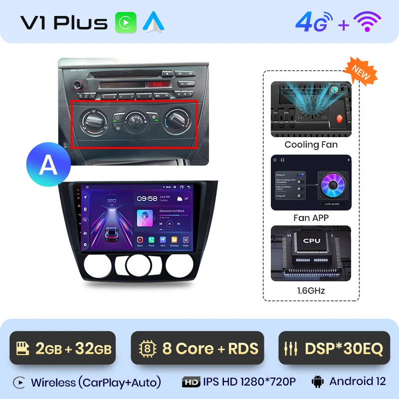 Junsun V1 AI Voice Wireless CarPlay Android Auto Radio For BMW 1-Series 1 Series E87 E81 E82 E88 2004-2011 4G Car Multimedia GPS