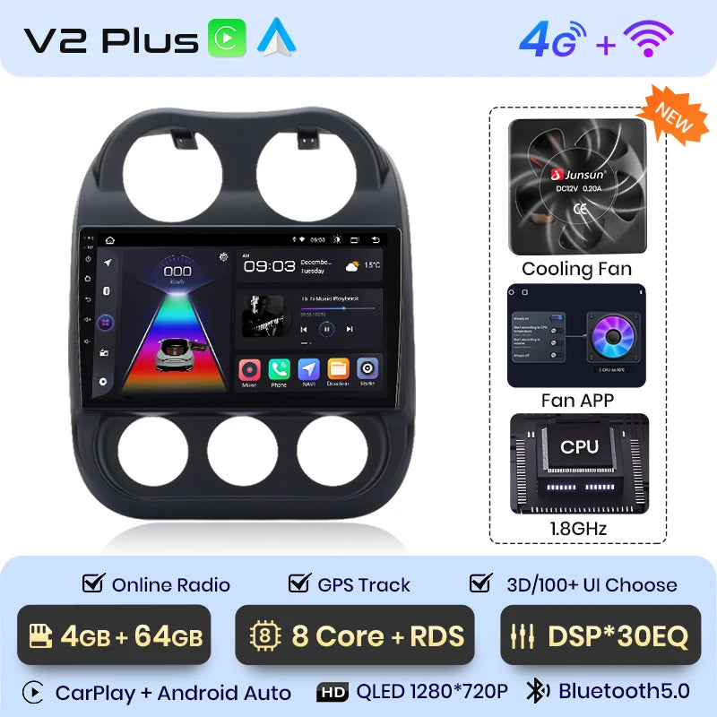 Junsun Car Radio For JEEP Compass Patriot 2010 - 2016 wireless CarPlay Android Auto car intelligent systems No 2 din 2din DVD