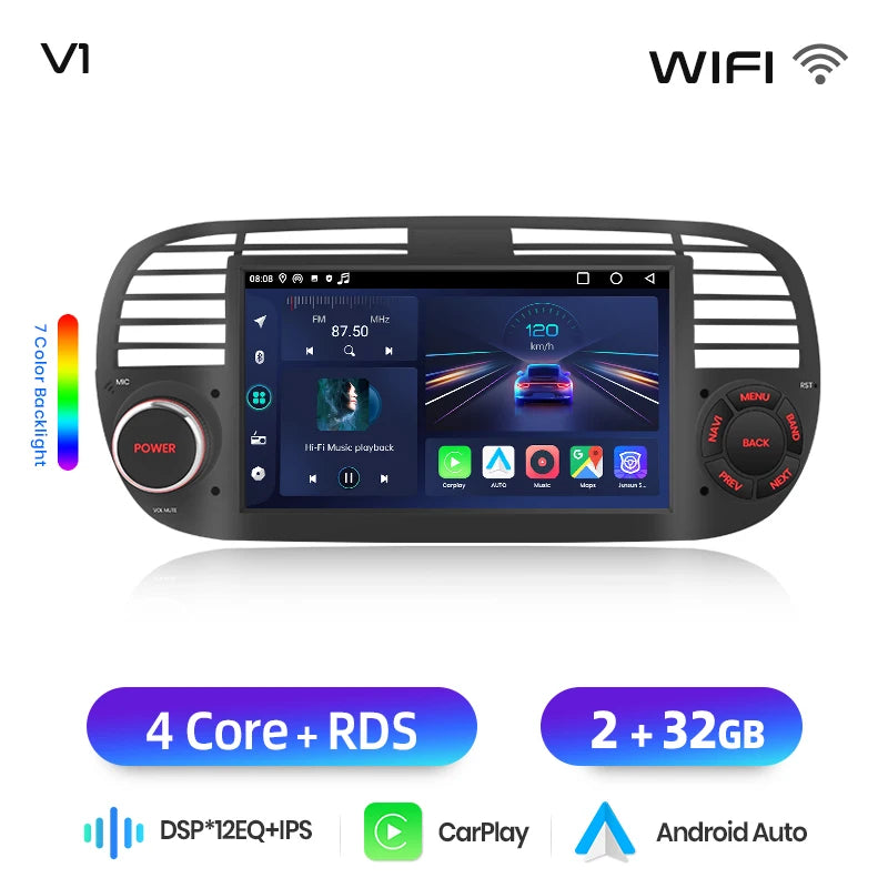 Junsun Wireless CarPlay Car Radio for Fiat 500 2007 2008 2009 2010-2015 Android Multimedia
