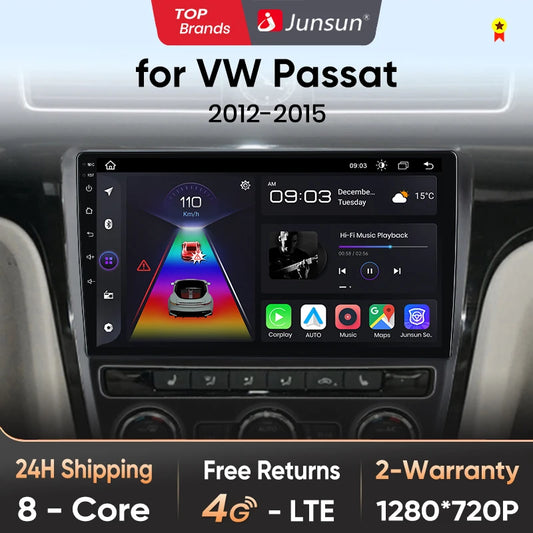 Junsun Wireless CarPlay Android Auto Radio For VOLKSWAGEN PASSAT 2012 2013 2014 2015 Car Intelligent Systems RDS BT WiFi 2 din