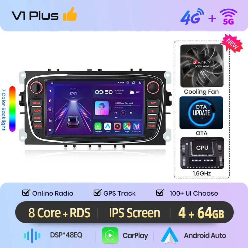 Junsun Wireless CarPlay Car Radio For Ford Focus 2 Mondeo S-Max 2008-2011 Android Multimedia