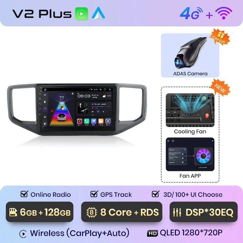 Junsun Wireless CarPlay Android Auto Radio For VOLKSWAGEN AMAROK 2017 Car Intelligent Systems RDS BT WiFi 2 din