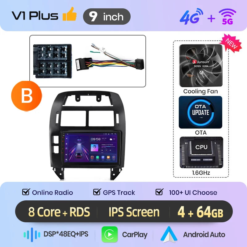 Junsun Wireless CarPlay Car Radio For Volkswagen Polo Mk4 IV 2001-2009 Android Multimedia