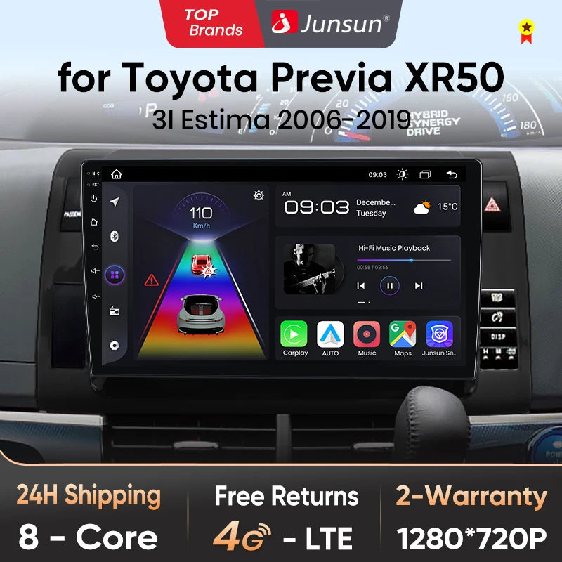 Junsun Wireless CarPlay Android Auto Radio For Toyota Previa XR50 3 III Estima 2006-2019 Car Intelligent Systems RDS BT WiFi