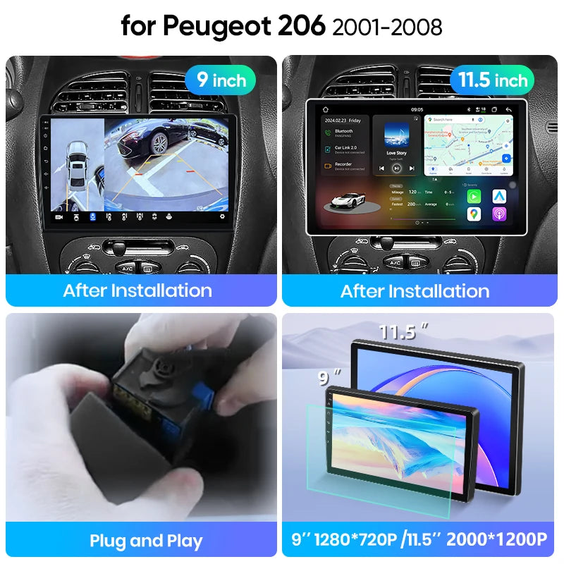 Junsun Wireless CarPlay Car Radio For Peugeot 206 2001 2002 2003 2004-2008 Android Multimedia