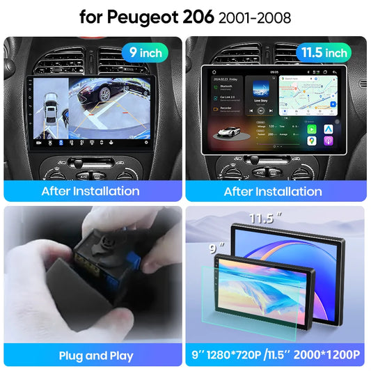Junsun Wireless CarPlay Car Radio For Peugeot 206 2001 2002 2003 2004-2008 Android Multimedia