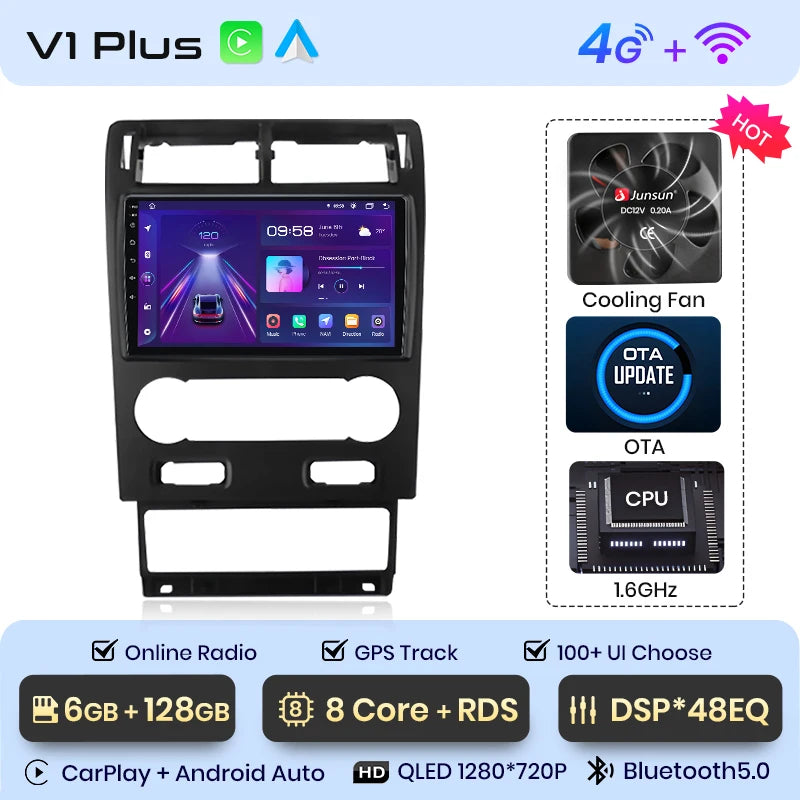 Junsun V1 Plus Car Radio For Ford Mondeo 3 2004 - 2007 wireless CarPlay Android Auto car intelligent systems No 2 din 2din DVD
