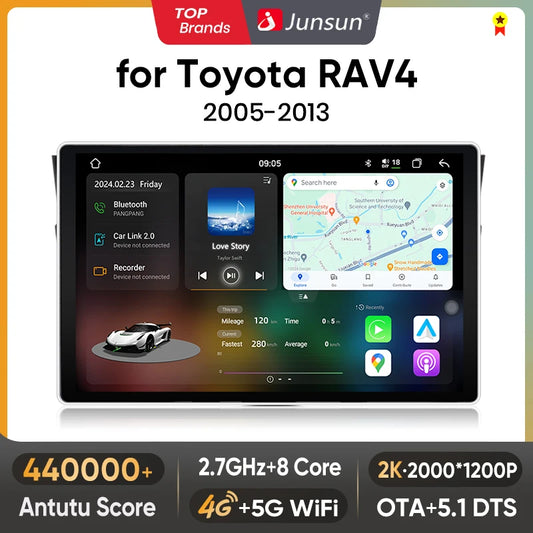 Junsun V3 Plus 2K Wireless CarPlay Android Auto Car Intelligent Systems For Toyota RAV4 RAV 4 2005 2006 2007 - 2013  Autoradio