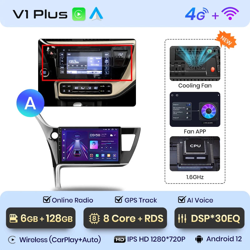 Junsun V1pro AI Voice Car Radio Android Auto Multimedia For Toyota Corolla 11 Auris E180 2017 - 2019 CarPlay GPS 2din autoradio