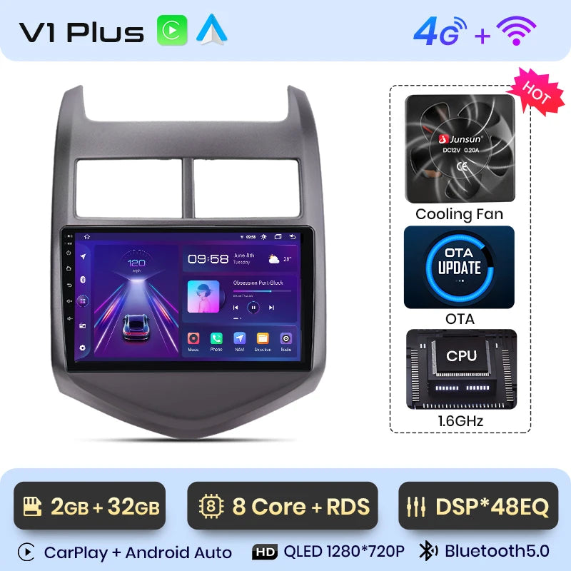 Junsun V1 Plus Car Radio For Chevrolet Aveo 2 Sonic T300 2011 - 2015 wireless CarPlay Android Auto No 2 din 2din DVD