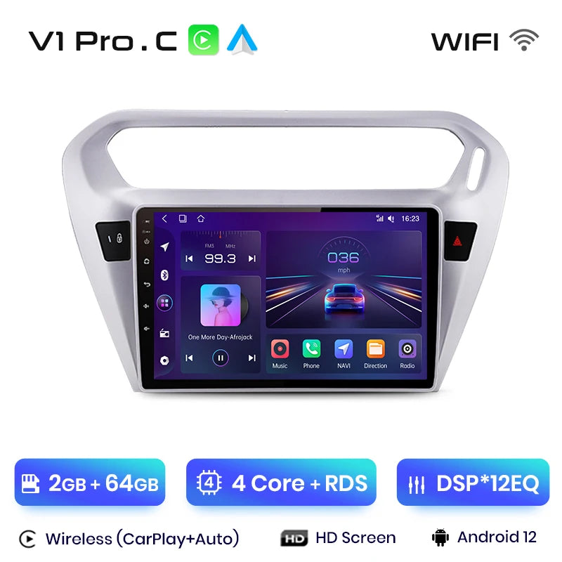 Junsun V1 Plus Car Radio For Peugeot 301 Citroen Elysee 2013 - 2018 wireless CarPlay Android Auto No 2 din 2din DVD