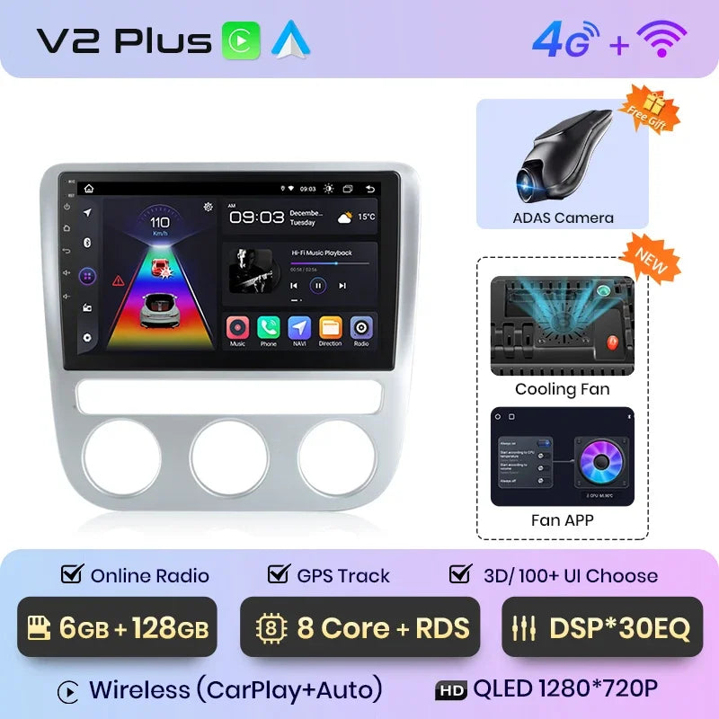 Junsun Wireless CarPlay Android Auto Radio For VOLKSWAGEN SCIROCCO 2009 2010-2014 Car Intelligent Systems RDS BT WiFi 2 din