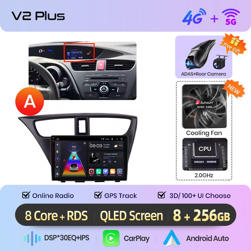 Junsun AI Voice 2 din Android Auto Radio do Hondy Civic 9 FK FB 2012 - 2017 Carplay 4G Car Multimedia GPS 2din autoradio