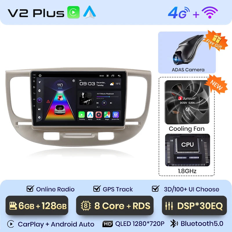 Junsun V1 Plus Car Radio For Kia RIO 2 2005 - 2011 wireless CarPlay Android Auto car intelligent systems No 2 din 2din DVD