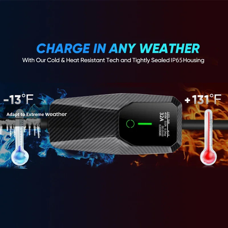 Junsun Type 2 Portable EV Charger 6A 8A 10A 13A 16A 20A 24A 32A Current Adjustable IP65 1 & 3 Phase Waterproof 3 6KW 7KW 11KW 22KW Compatible Scheduled Charging Function Touch Button Control Panel 2 Year Warranty for EU Plug Electric Car Hybrid