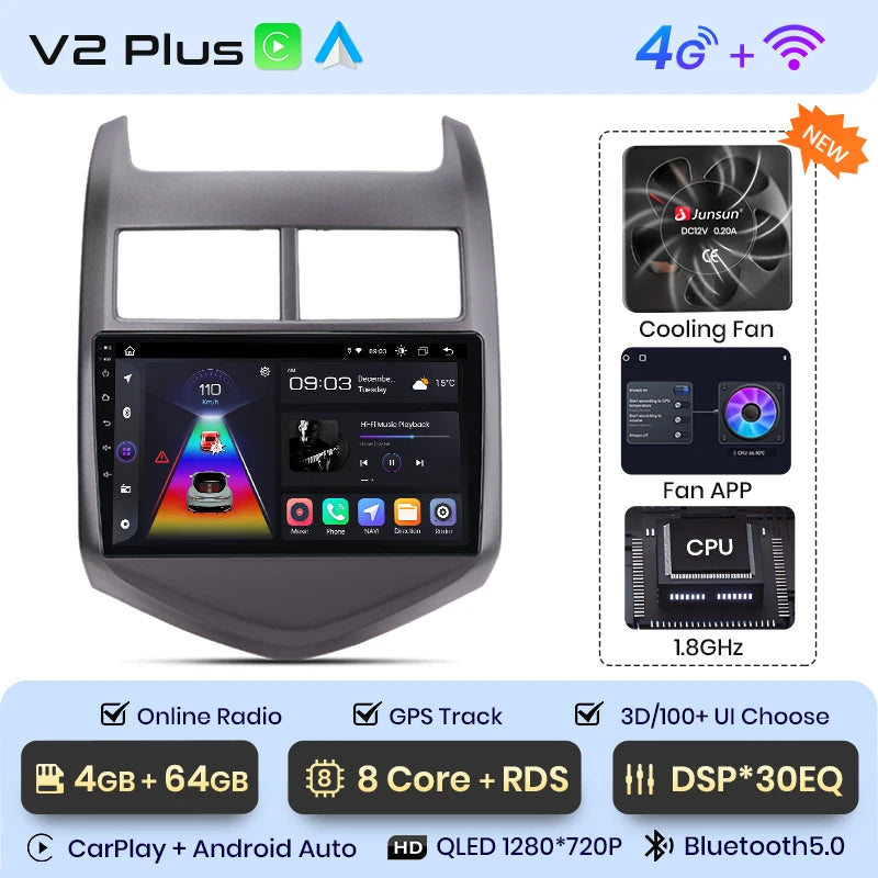 Junsun V1 Plus Car Radio For Chevrolet Aveo 2 Sonic T300 2011 - 2015 wireless CarPlay Android Auto No 2 din 2din DVD