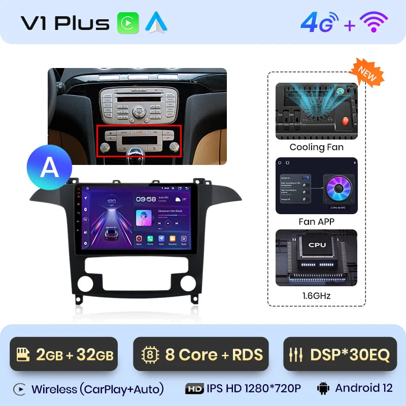 Junsun V1pro AI Voice 2 din Android Auto Radio For Ford S-Max S max 2007 - 2015 Carplay 4G Car Multimedia GPS 2din autoradio