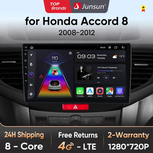 Junsun V1 AI Voice Wireless CarPlay Android Auto Radio For Honda Accord 8 2008-2012 4G Car Multimedia GPS 2din autoradio