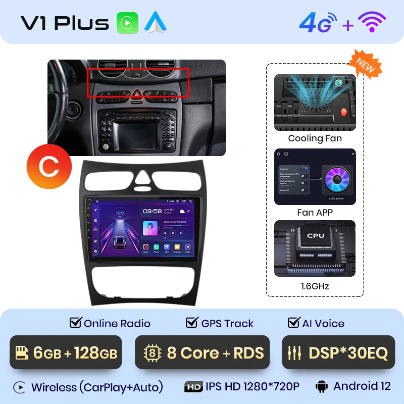 Junsun CarPlay Android Auto Car Radio for Mercedes Benz C Class CLK Class W203 W209 S203 A209 2000-2005 Intelligent Systems Auto