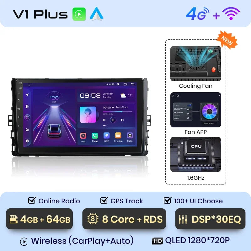 Junsun Wireless CarPlay Android Auto Radio For VOLKSWAGEN LAVIDA PLU 2018 Car Intelligent Systems RDS BT WiFi 2 din