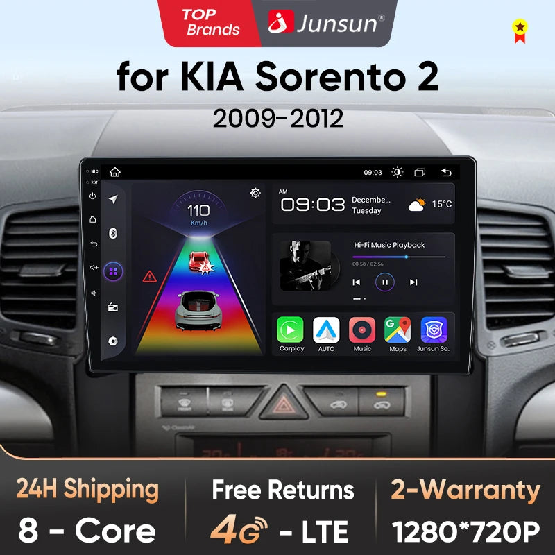 Junsun V1pro AI Voice 2 din Android Auto Radio For Kia Sorento 2 XM 2009 - 2012 Carplay Car Multimedia GPS 2din autoradio