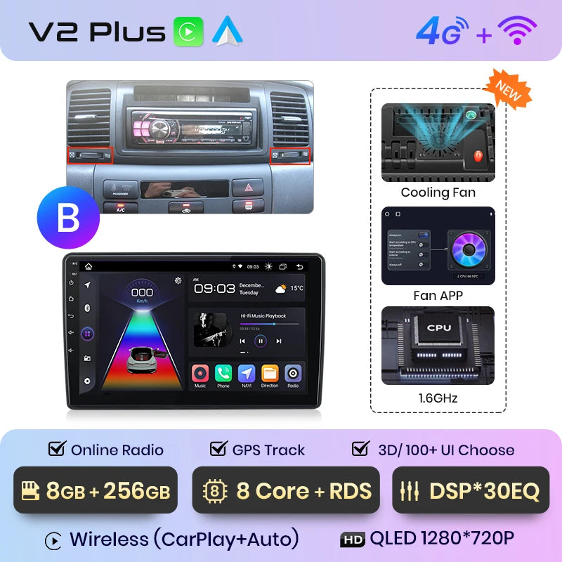 Junsun V1pro AI Voice Android Auto Radio For Toyota Corolla E130 E120 2000-2004 Carplay 4G Car Multimedia GPS 2din autoradio