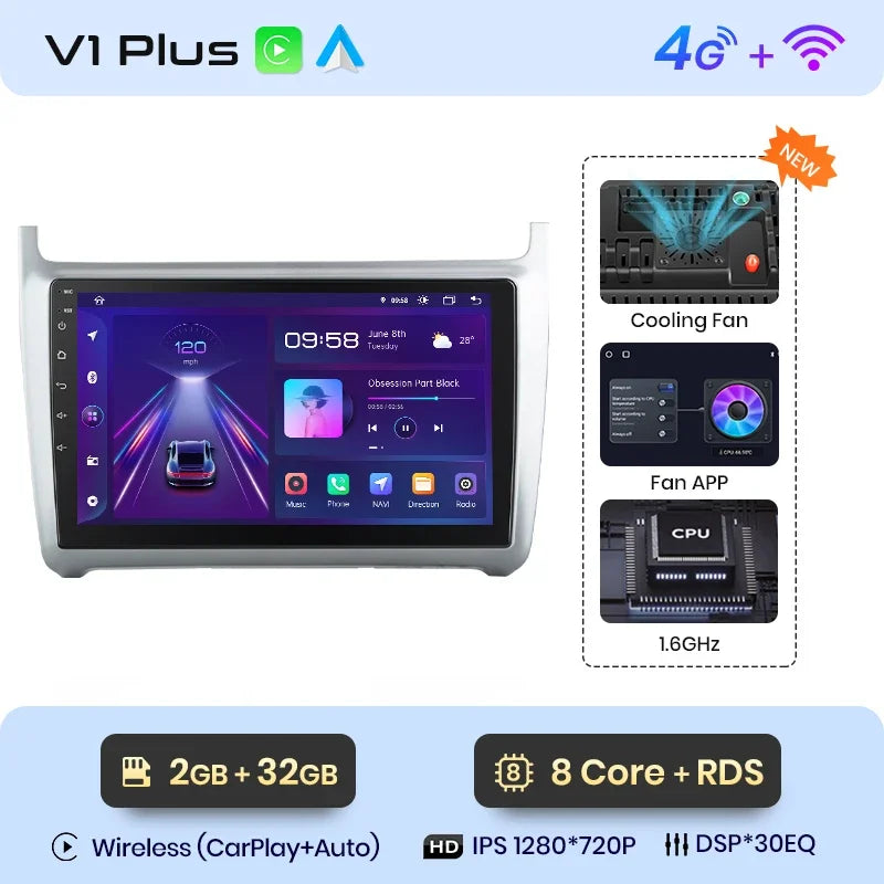 Junsun Wireless CarPlay Android Auto Radio For VOLKSWAGEN POLO 2014 Car Intelligent Systems RDS BT WiFi 2 din