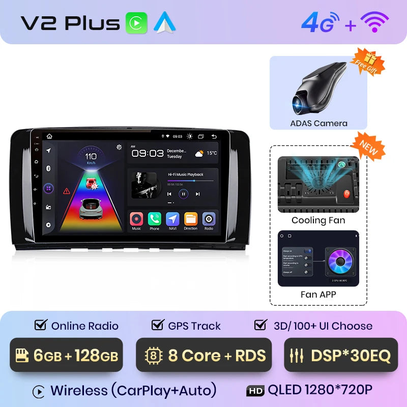 Junsun V1 Wireless CarPlay Android Auto Radio For Mercedes Benz R-Class W251 R300 R280 R320 2005-2017 Car Multimedia autoradio