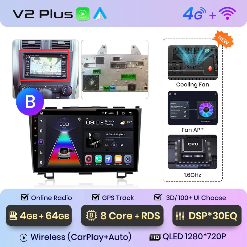 Junsun V1 Wireless CarPlay Android Auto Car Radio for Honda CR-V 3 RE CRV 2007-2011 GPS Car Intelligent Systems Smart Autoradio