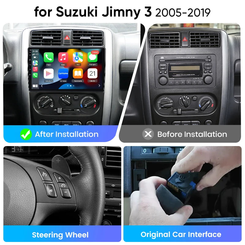 Junsun eSIM Android 14 Wireless CarPlay Android Auto Radio For Suzuki Jimny 3 2005 2006 2007 2008 2009-2019 2din accessories