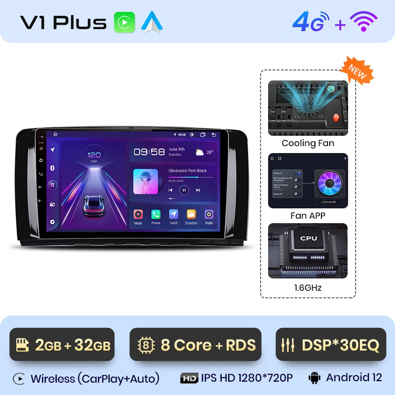 Junsun V1 Wireless CarPlay Android Auto Radio For Mercedes Benz R-Class W251 R300 R280 R320 2005-2017 Car Multimedia autoradio