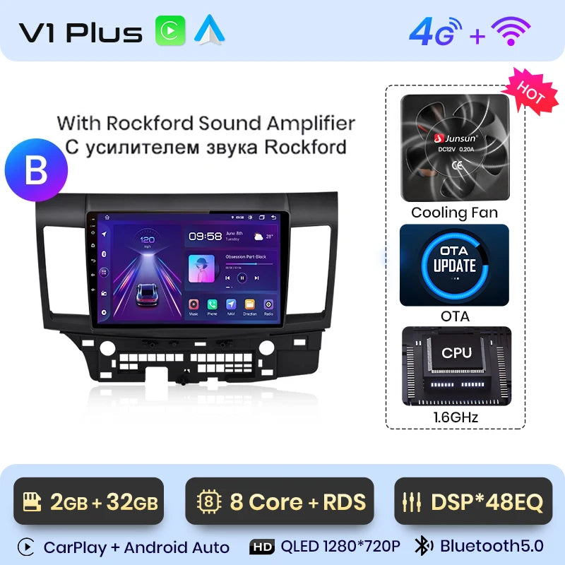 Junsun Car Radio For Mitsubishi Lancer 2007 - 2013 wireless CarPlay Android Auto car intelligent systems No 2 din 2din DVD