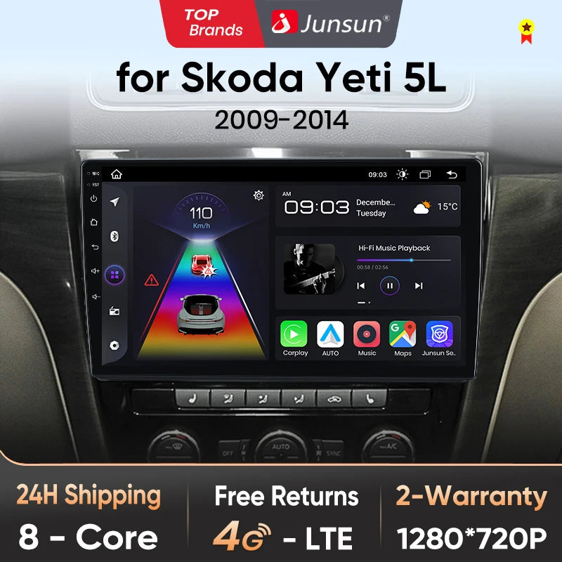 Junsun V1 Plus Car Radio For SKODA Yeti 5L 2009 - 2014 wireless CarPlay Android Auto car intelligent systems No 2 din 2din DVD
