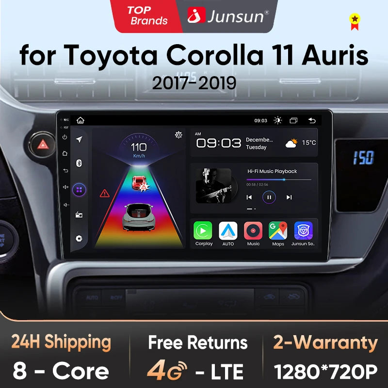 Junsun V1pro AI Voice Car Radio Android Auto Multimedia For Toyota Corolla 11 Auris E180 2017 - 2019 CarPlay GPS 2din autoradio