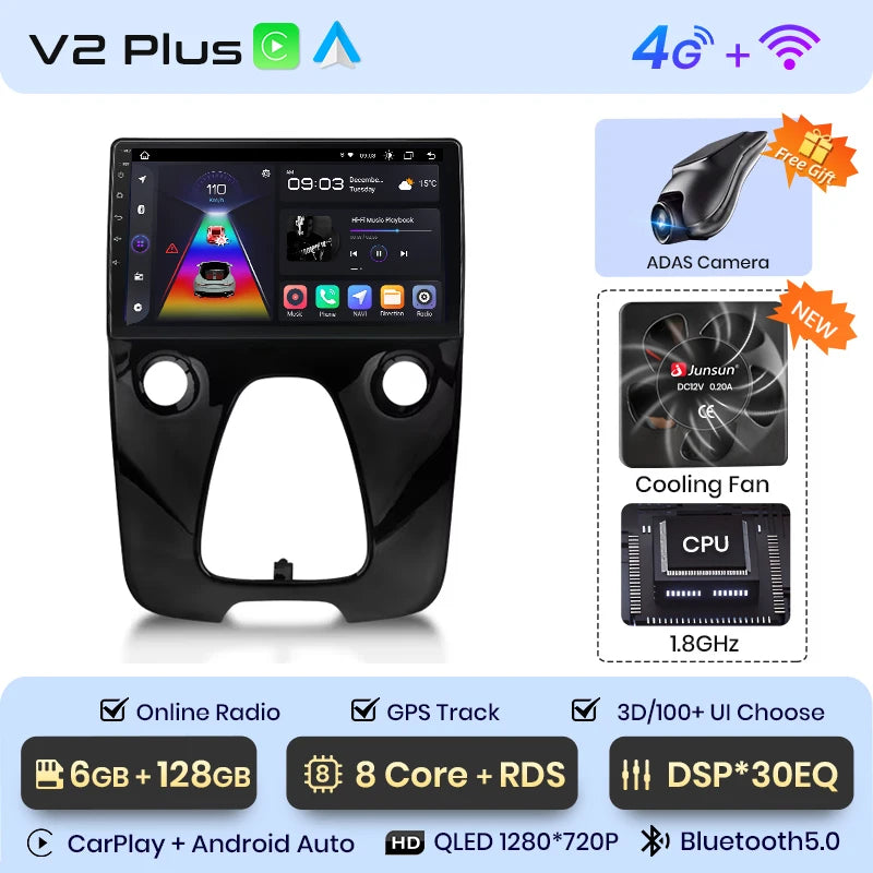 Junsun V1 Plus Car Radio For Peugeot 108 Citroen C1 Toyota Aygo 2014 - 2021 wireless CarPlay Android Auto No 2 din 2din DVD