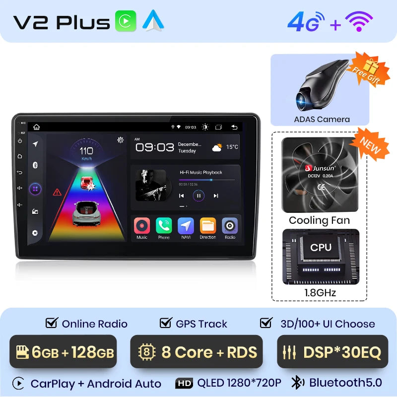 Junsun V1 Plus Car Radio For Citroen C2 C3 2001 - 2010 wireless CarPlay Android Auto car intelligent systems No 2 din 2din DVD